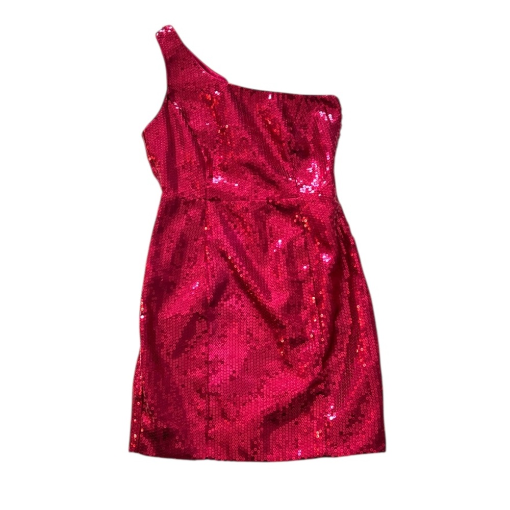 Vintage Forever 21 One Shoulder Bright Barbie Pink Sequin Mini Dress HOCO Prom S